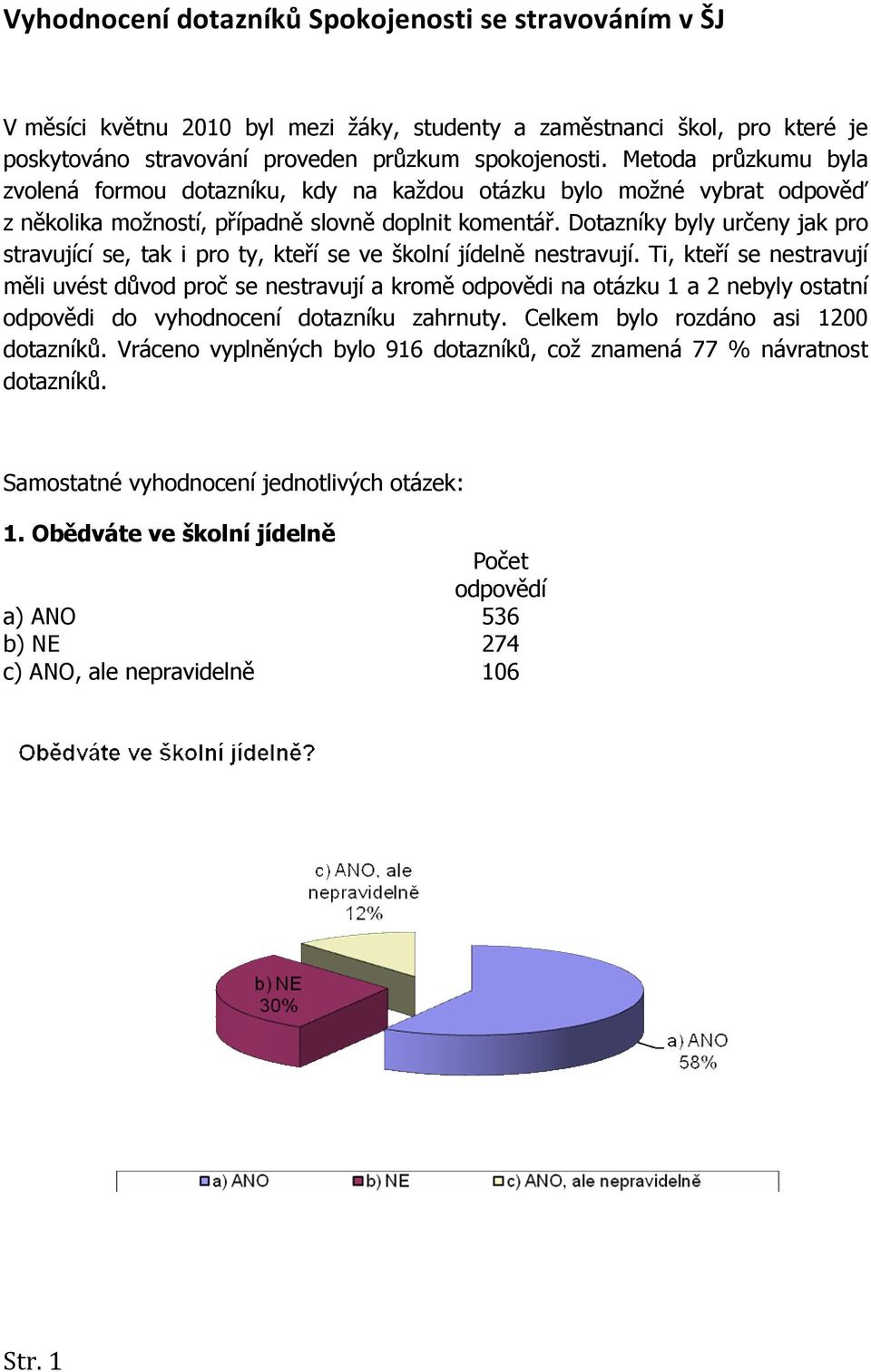 Dotazníky byly určeny jak pro stravující se, tak i pro ty, kteří se ve školní jídelně nestravují.