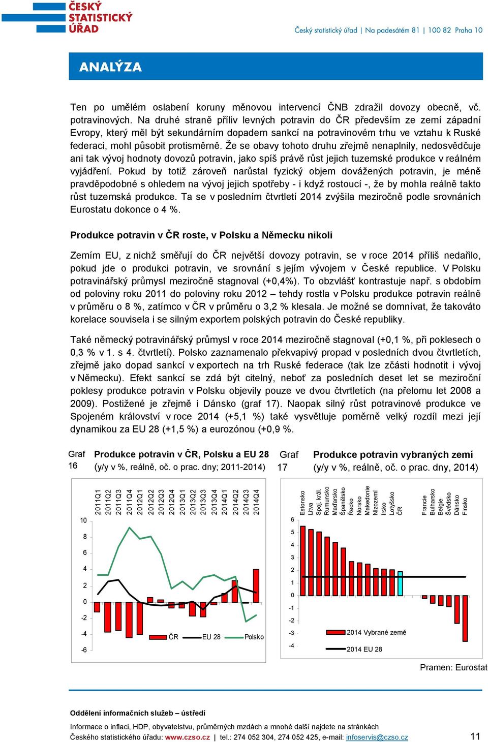 Že se obavy tohoto druhu zřejmě nenaplnily, nedosvědčuje ani tak vývoj hodnoty dovozů potravin, jako spíš právě růst jejich tuzemské produkce v reálném vyjádření.