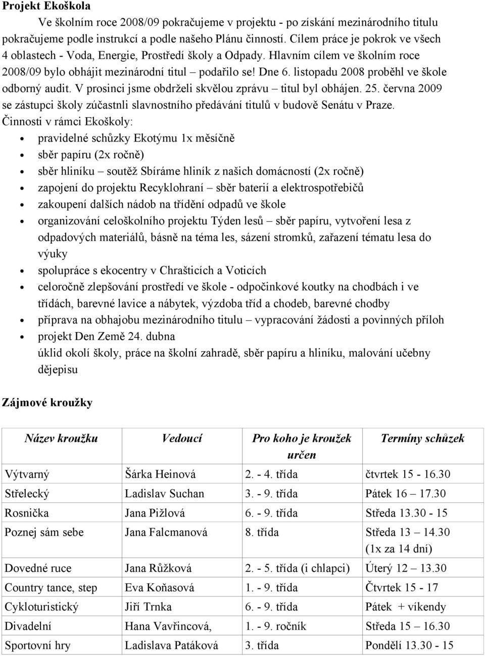 listopadu 2008 proběhl ve škole odborný audit. V prosinci jsme obdrželi skvělou zprávu titul byl obhájen. 25.