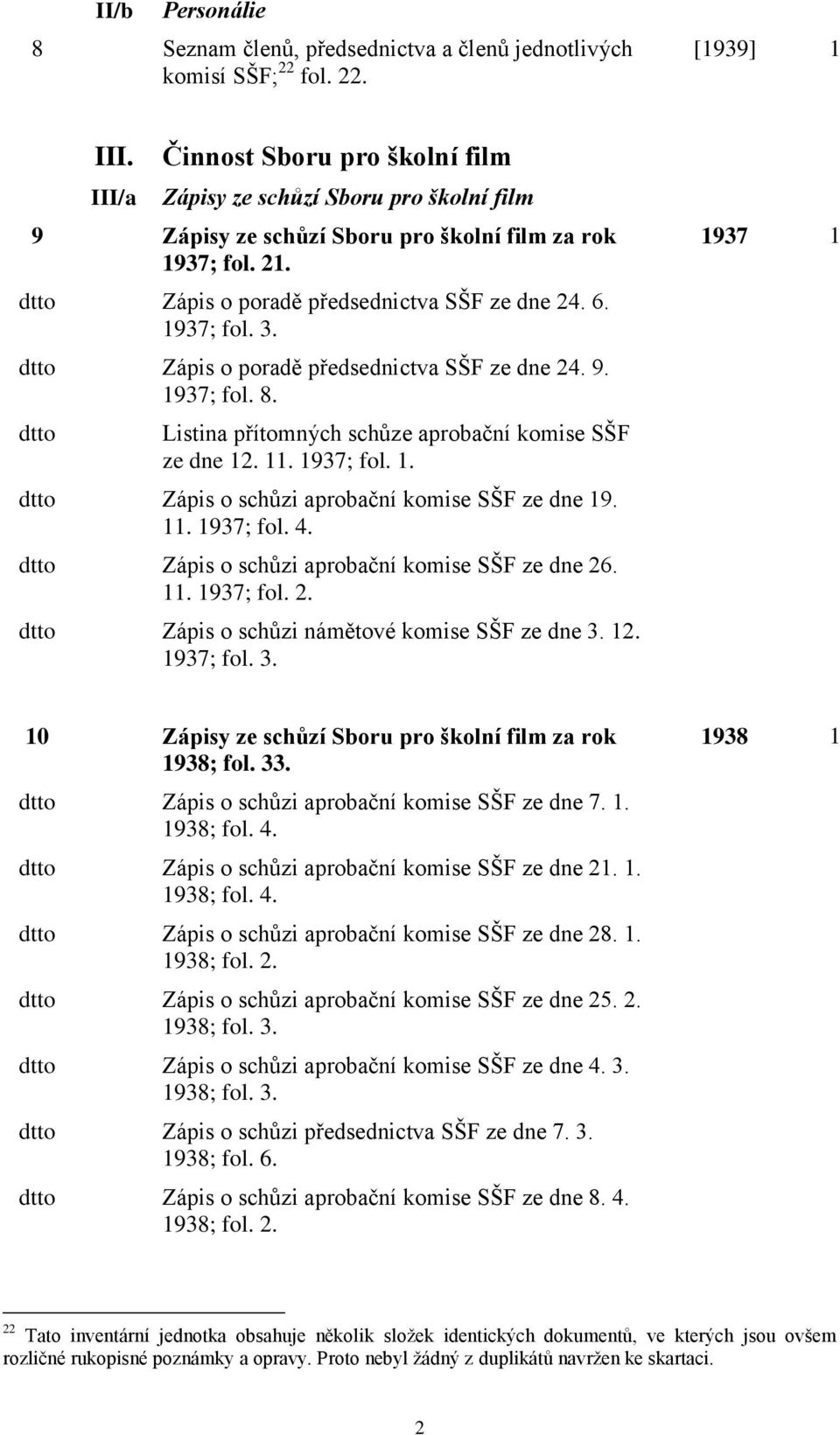 dtto Zápis o poradě předsednictva SŠF ze dne 24. 9. 1937; fol. 8. dtto Listina přítomných schůze aprobační komise SŠF ze dne 12. 11. 1937; fol. 1. dtto Zápis o schůzi aprobační komise SŠF ze dne 19.