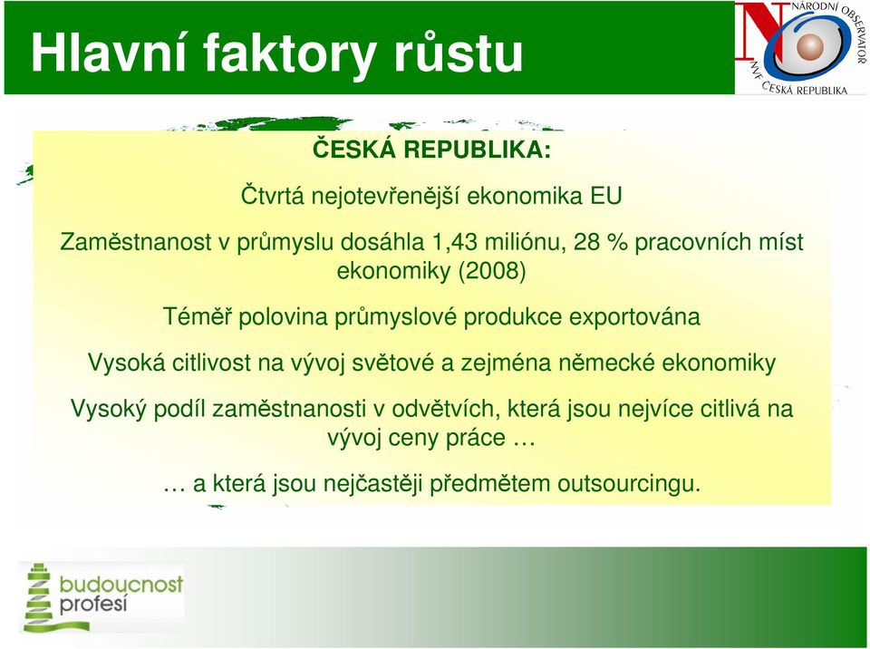 exportována Vysoká citlivost na vývoj světové a zejména německé ekonomiky Vysoký podíl