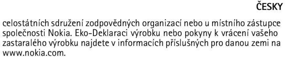 Eko-Deklaraci výrobku nebo pokyny k vrácení va¹eho