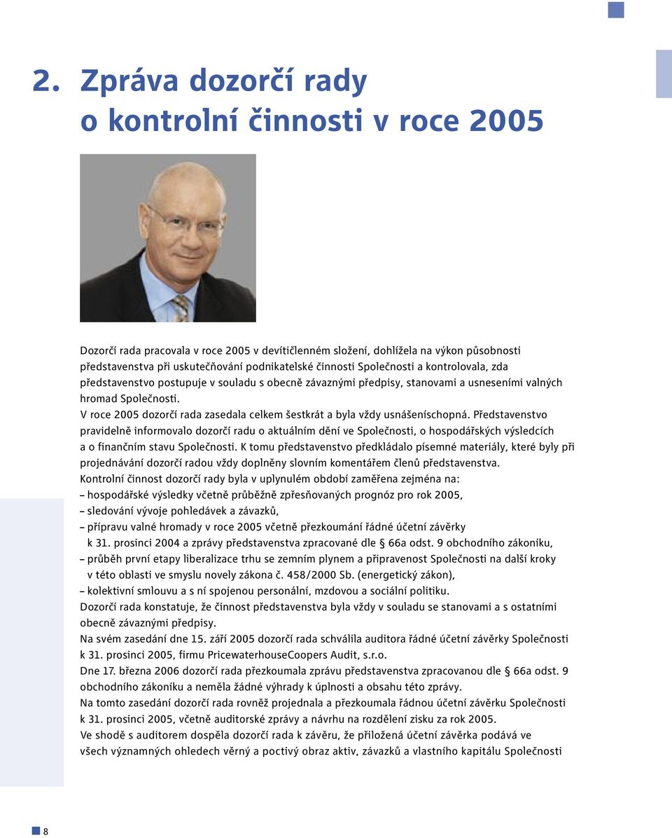 V roce 2005 dozorčí rada zasedala celkem šestkrát a byla vždy usnášeníschopná.