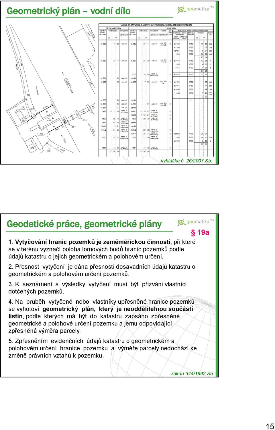 Přesnost vytyčení je dána přesností dosavadních údajů katastru o geometrickém a polohovém určení pozemků. 3. K seznámení s výsledky vytyčení musí být přizváni vlastníci dotčených pozemků. 4.