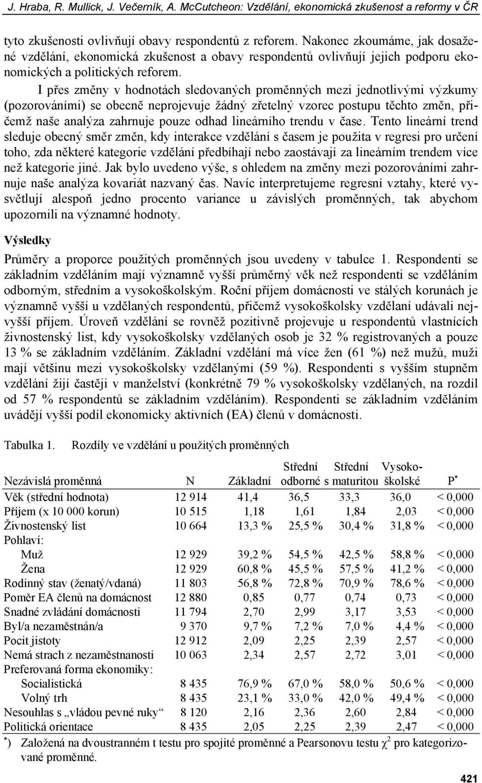 I přes změny v hodnotách sledovaných proměnných mezi jednotlivými výzkumy (pozorováními) se obecně neprojevuje žádný zřetelný vzorec postupu těchto změn, přičemž naše analýza zahrnuje pouze odhad