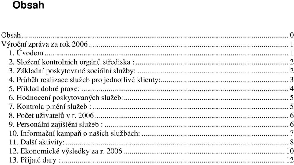 Hodnocení poskytovaných služeb:... 5 7. Kontrola plnění služeb :... 5 8. Počet uživatelů v r. 2006... 6 9.