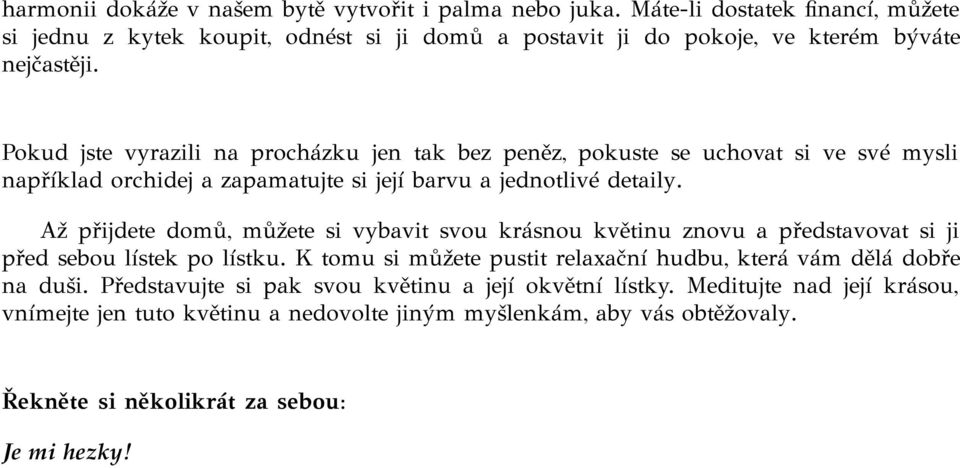 Pokud jste vyrazili na procházku jen tak bez peněz, pokuste se uchovat si ve své mysli například orchidej a zapamatujte si její barvu a jednotlivé detaily.