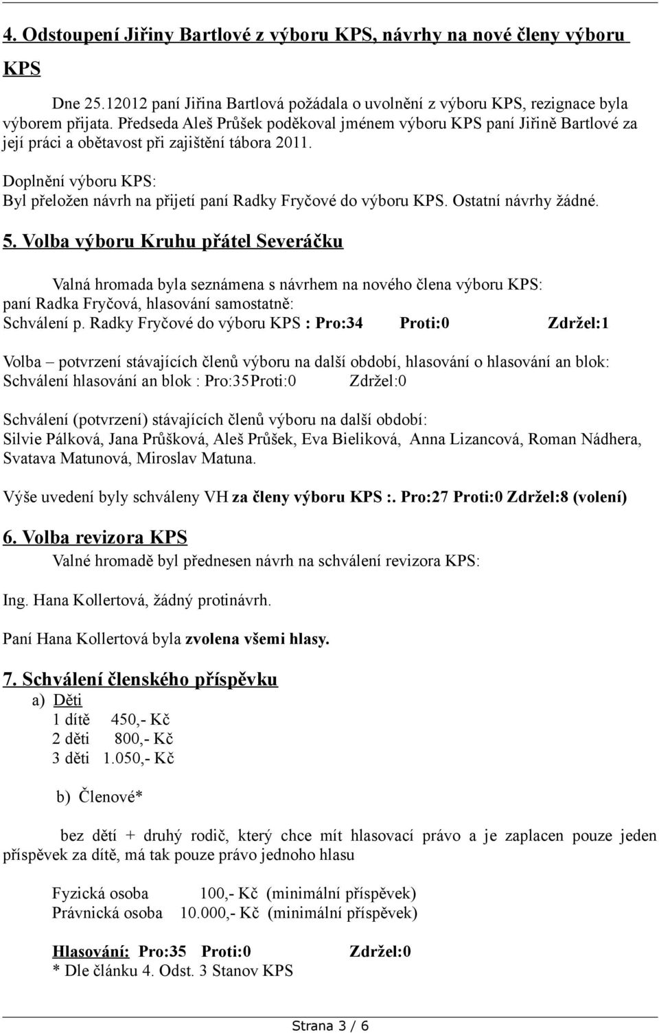 Doplnění výboru KPS: Byl přeložen návrh na přijetí paní Radky Fryčové do výboru KPS. Ostatní návrhy žádné. 5.