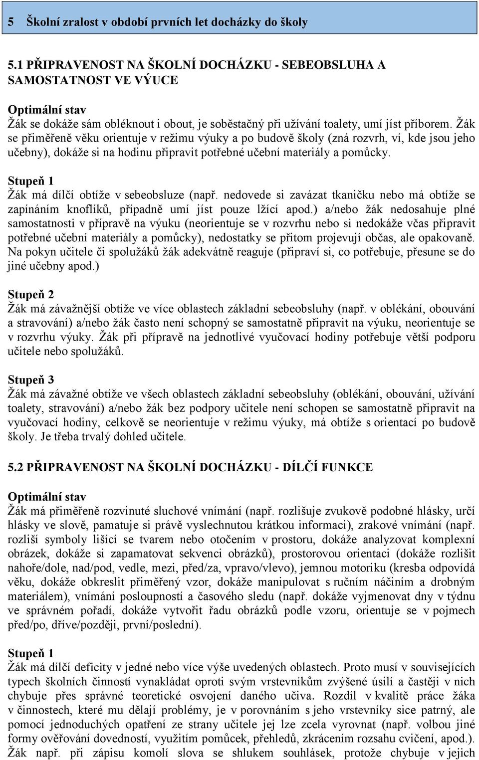 Žák se přiměřeně věku orientuje v režimu výuky a po budově školy (zná rozvrh, ví, kde jsou jeho učebny), dokáže si na hodinu připravit potřebné učební materiály a pomůcky.