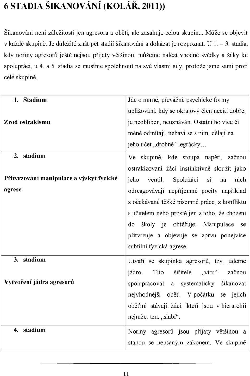 stadia se musíme spolehnout na své vlastní síly, protože jsme sami proti celé skupině. 1. Stadium Zrod ostrakismu 2. stadium Přitvrzování manipulace a výskyt fyzické agrese 3.