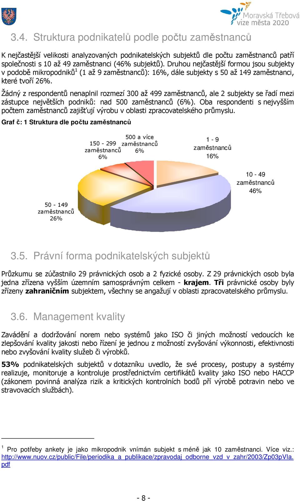 Žádný z respondentů nenaplnil rozmezí 300 až 499 zaměstnanců, ale 2 subjekty se řadí mezi zástupce největších podniků: nad 500 zaměstnanců (6%).