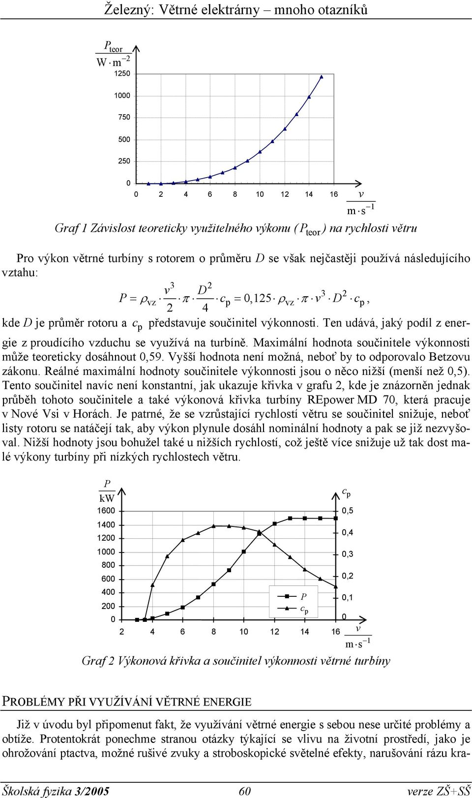 Ten udává, jaký podíl z energie z proudícího vzduchu se využívá na turbíně. Maximální hodnota součinitele výkonnosti může teoreticky dosáhnout,59.