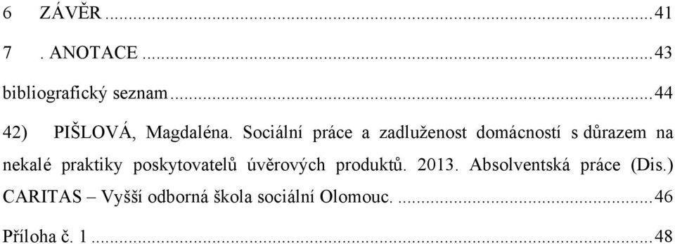 Sociální práce a zadluţenost domácností s důrazem na nekalé praktiky