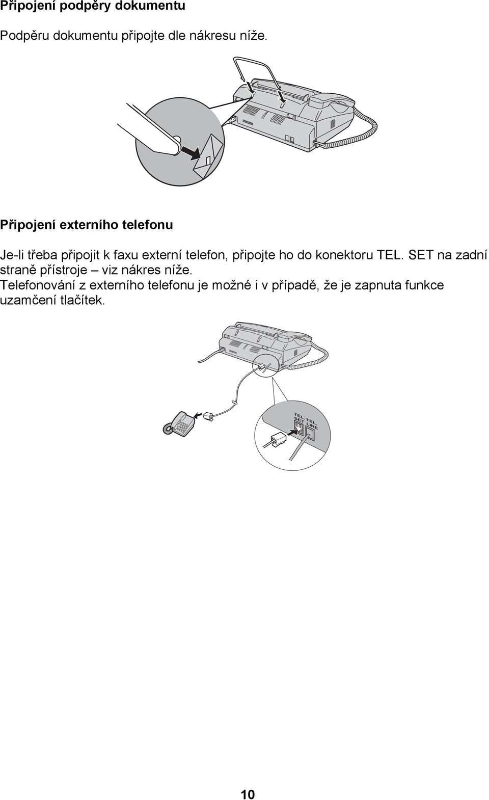 do konektoru TEL. SET na zadní straně přístroje viz nákres níže.