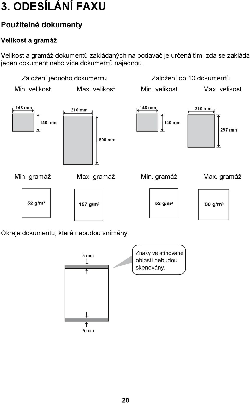 velikost Min. velikost Max. velikost 148 mm 210 mm 148 mm 210 mm 140 mm 140 mm 297 mm 600 mm Min. gramáž Max. gramáž Min.