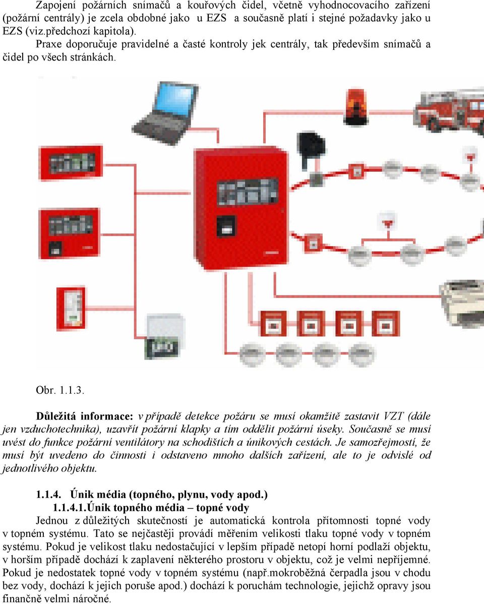 Důležitá informace: v případě detekce požáru se musí okamžitě zastavit VZT (dále jen vzduchotechnika), uzavřít požární klapky a tím oddělit požární úseky.