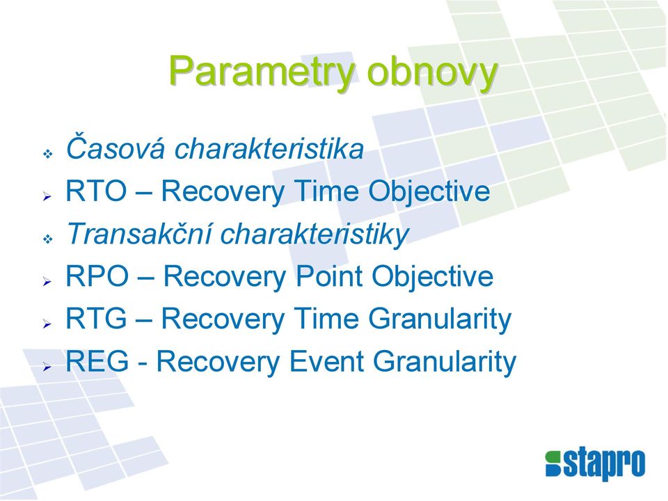 charakteristiky RPO Recovery Point Objective
