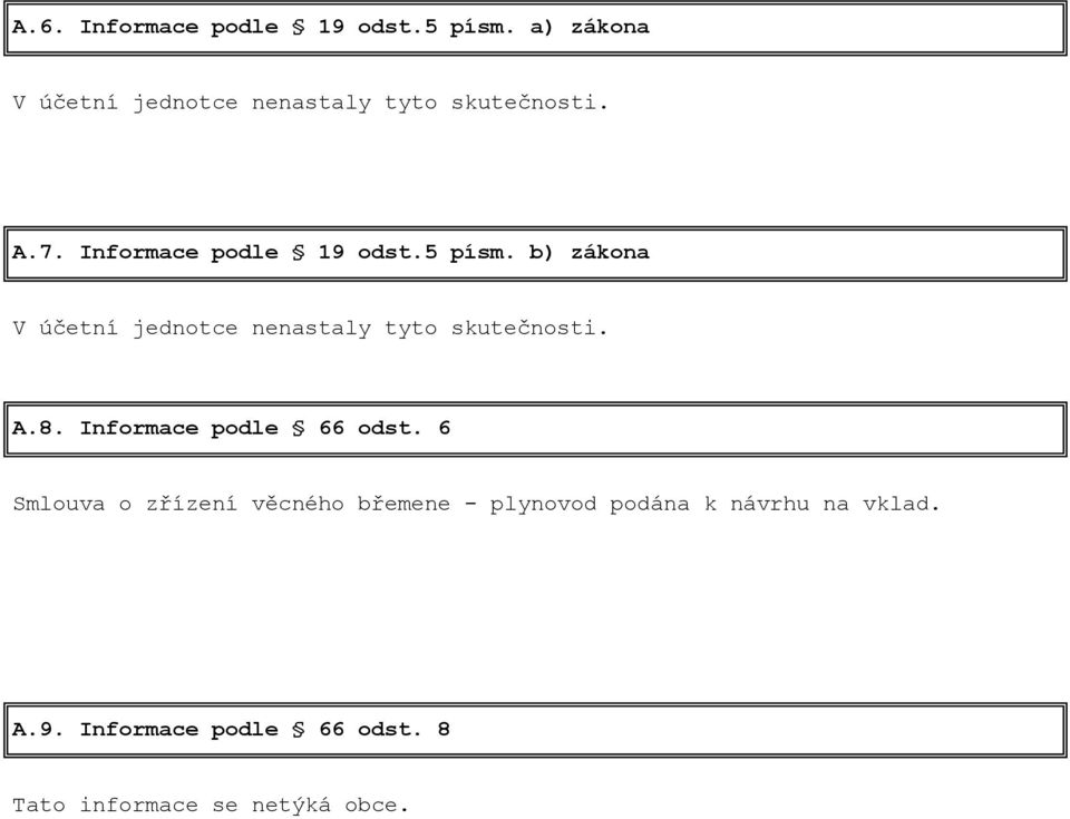 5 písm. b) zákona V účetní jednotce nenastaly tyto skutečnosti. A.8.