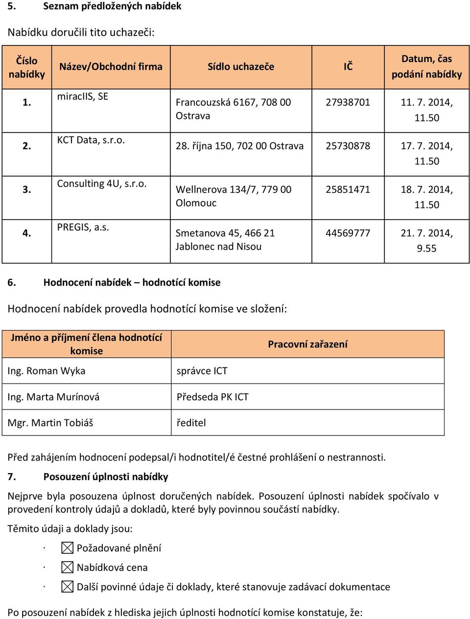 7. 2014, 11.50 4. PREGIS, a.s. Smetanova 45, 466 21 Jablonec nad Nisou 44569777 21. 7. 2014, 9.55 6.