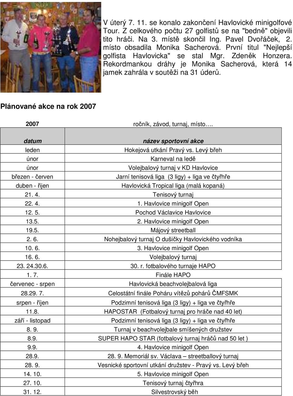 Plánované akce na rok 2007 2007 ročník, závod, turnaj, místo. datum název sportovní akce leden Hokejová utkání Pravý vs.