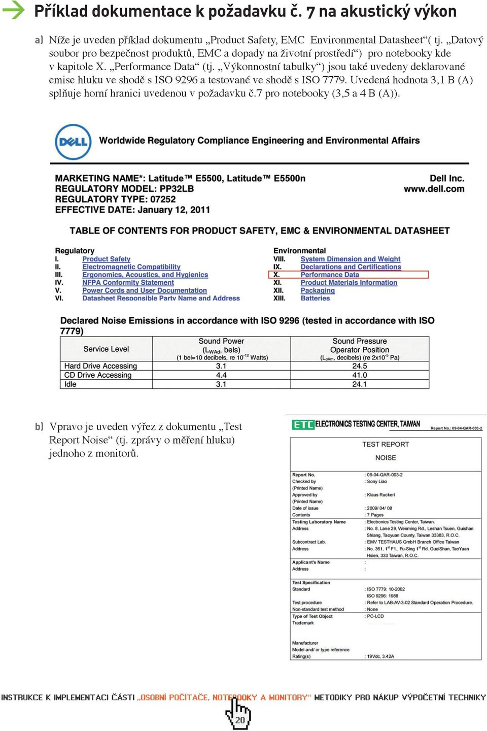 Výkonnostní tabulky ) jsou také uvedeny deklarované emise hluku ve shodě s ISO 9296 a testované ve shodě s ISO 7779.