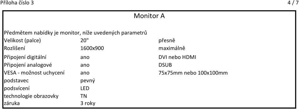 digitální ano DVI bo HDMI Připojení analogové ano DSUB VESA - možnost uchycení