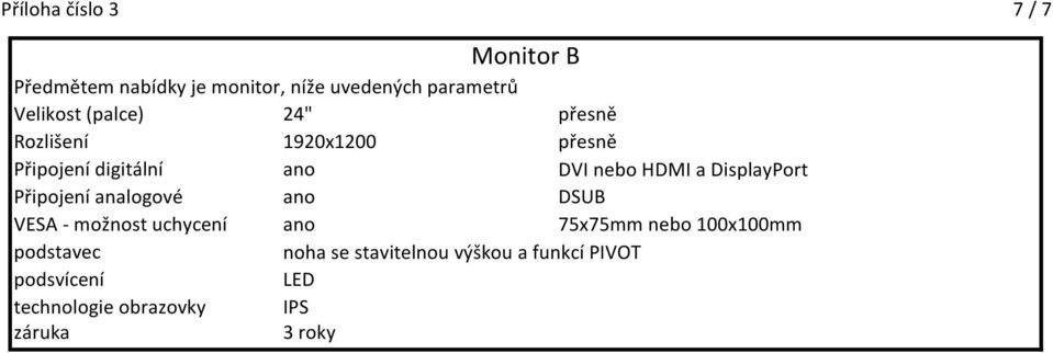 DisplayPort Připojení analogové ano DSUB VESA - možnost uchycení ano 75x75mm bo 100x100mm