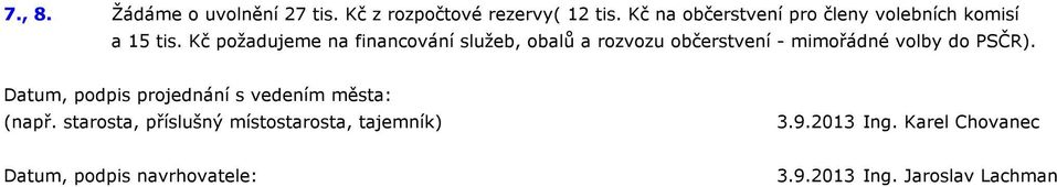 Kč požadujeme na financování služeb, obalů a rozvozu občerstvení -