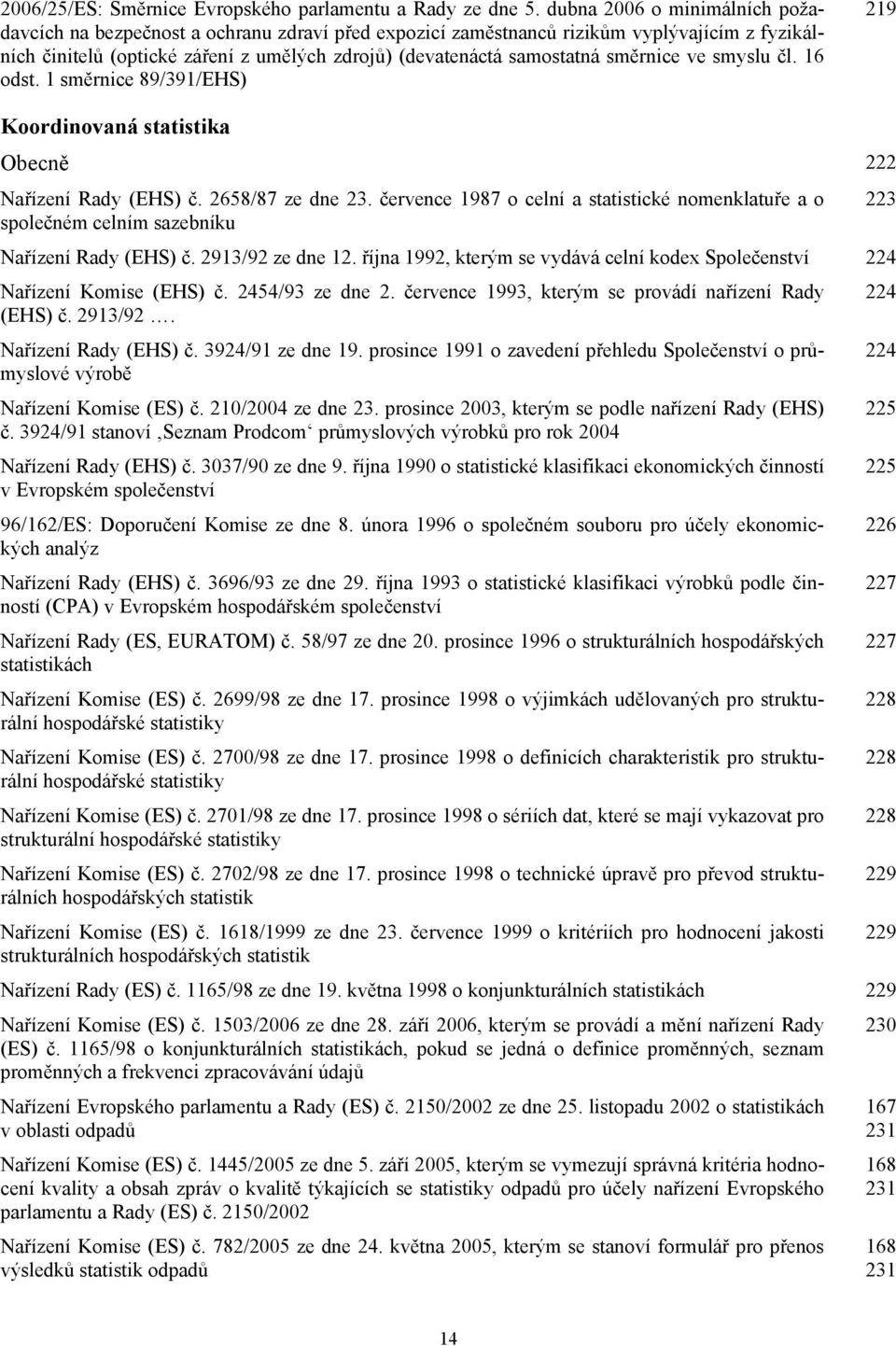 směrnice ve smyslu čl. 16 odst. 1 směrnice 89/391/EHS) 219 Koordinovaná statistika Obecně 222 Nařízení Rady (EHS) č. 2658/87 ze dne 23.