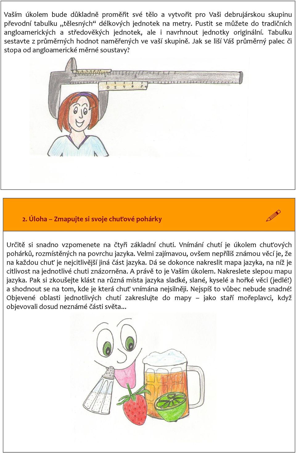 Jak se liší Váš průměrný palec či stopa od angloamerické měrné soustavy? 2. Úloha Zmapujte si svoje chuťové pohárky Určitě si snadno vzpomenete na čtyři základní chuti.