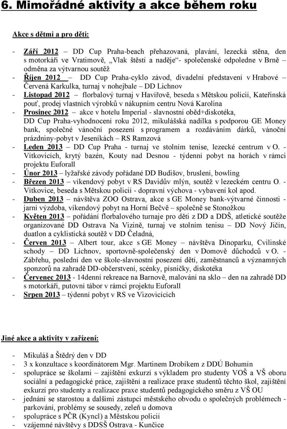 Havířově, beseda s Mětskou policií, Kateřinská pouť, prodej vlastních výrobků v nákupním centru Nová Karolina - Prosinec 2012 akce v hotelu Imperial - slavnostní oběd+diskotéka, DD Cup