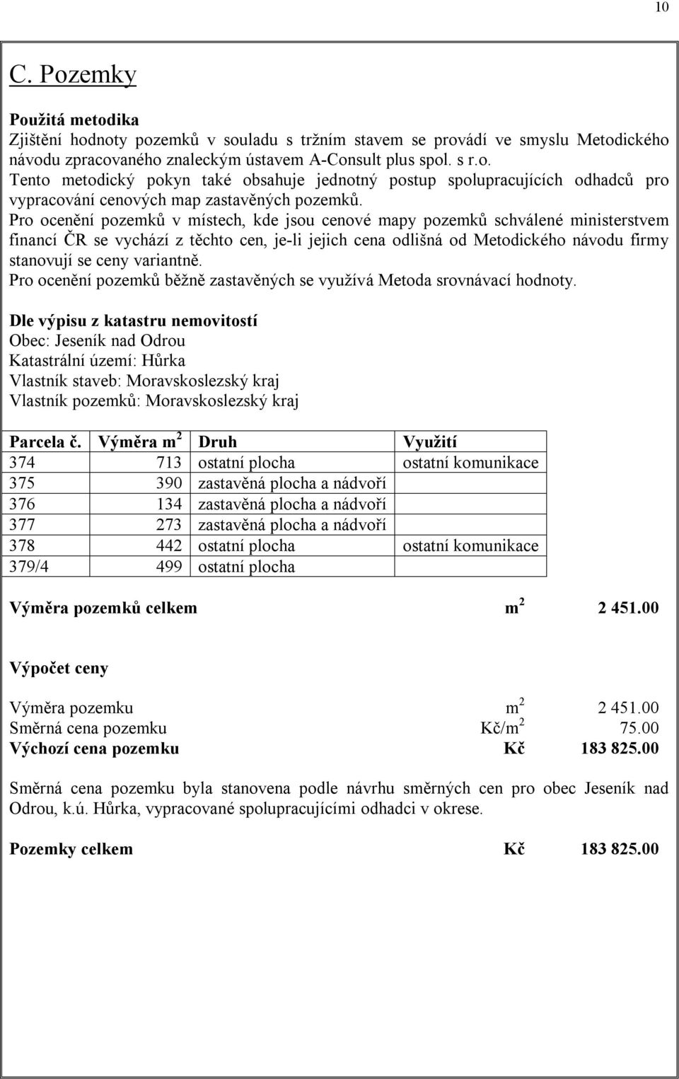 variantně. Pro ocenění pozemků běžně zastavěných se využívá Metoda srovnávací hodnoty.