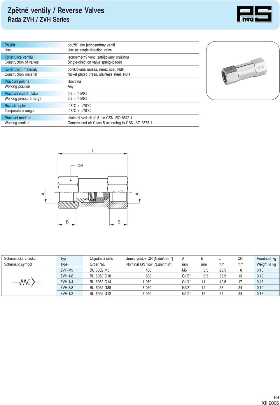 Working medium Compressed air Class 5 according to âsn ISO 8573-1 L Schematická znaãka Typ Objednací ãíslo Jmen. prûtok QN [N.dm 3.min -1 ] L Hmotnost kg Schematic symbol Type Order No.