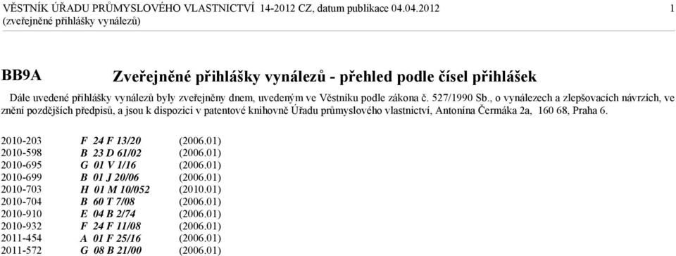 , o vynálezech a zlepšovacích návrzích, ve znění pozdějších předpisů, a jsou k dispozici v patentové knihovně Úřadu průmyslového vlastnictví, Antonína