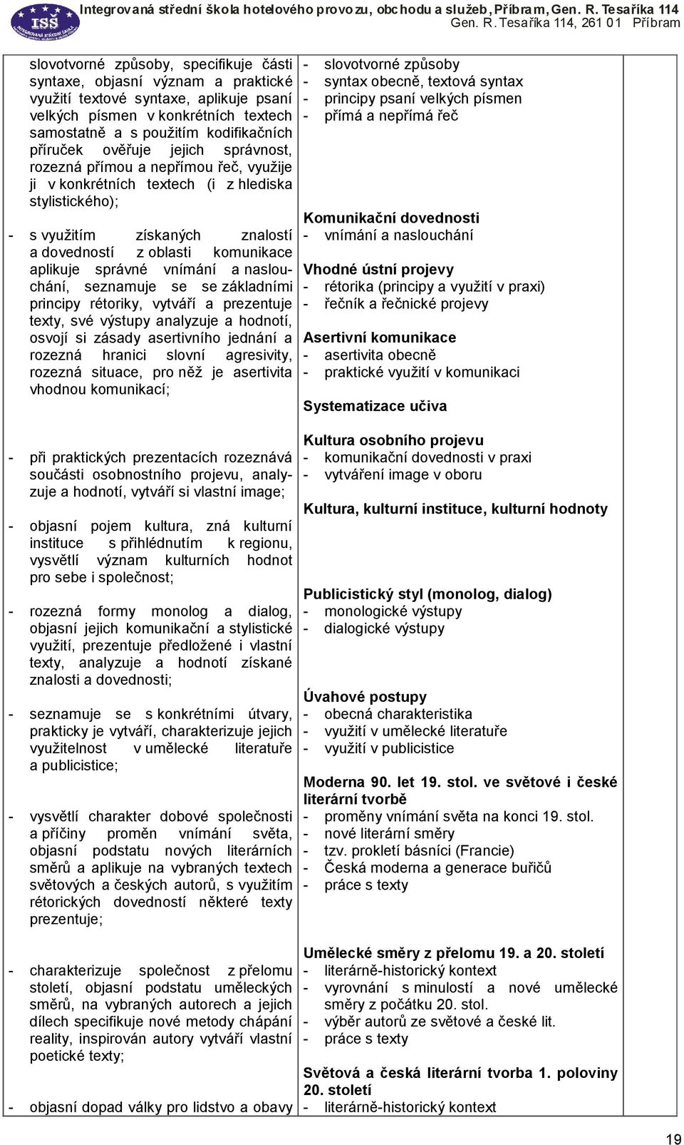 správné vnímání a naslouchání, seznamuje se se základními principy rétoriky, vytváří a prezentuje texty, své výstupy analyzuje a hodnotí, osvojí si zásady asertivního jednání a rozezná hranici slovní