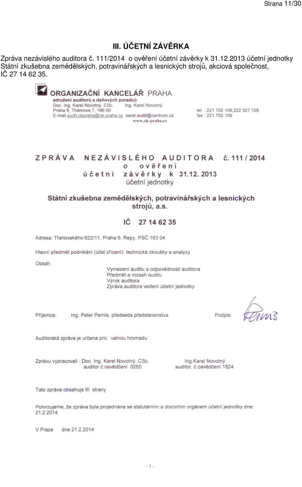 111/2014 o ověření účetní závěrky k 31.12.