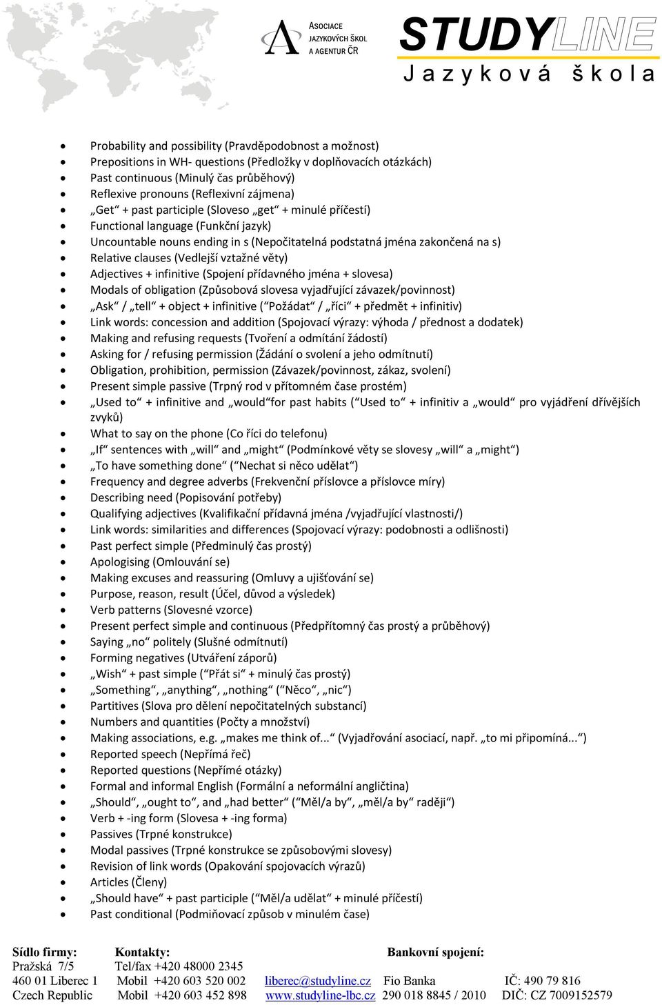 (Vedlejší vztažné věty) Adjectives + infinitive (Spojení přídavného jména + slovesa) Modals of obligation (Způsobová slovesa vyjadřující závazek/povinnost) Ask / tell + object + infinitive ( Požádat