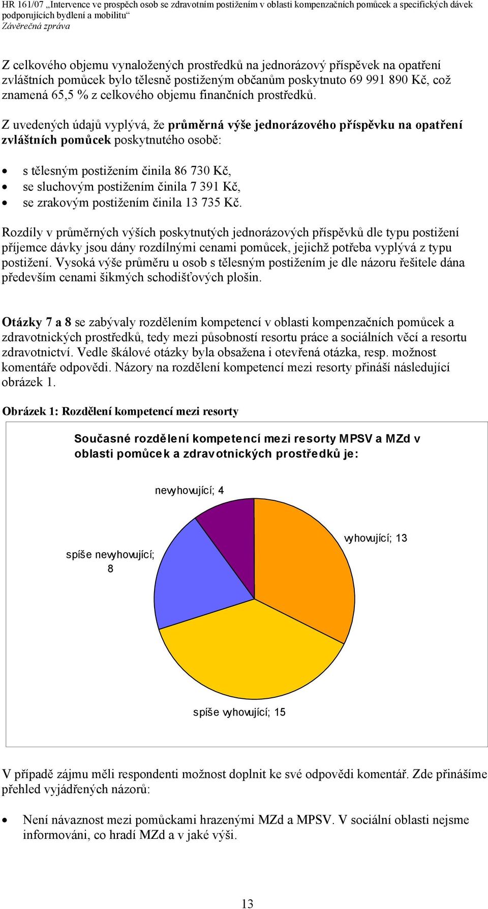 Z uvedených údajů vyplývá, že průměrná výše jednorázového příspěvku na opatření zvláštních pomůcek poskytnutého osobě: s tělesným postižením činila 86 730 Kč, se sluchovým postižením činila 7 391 Kč,