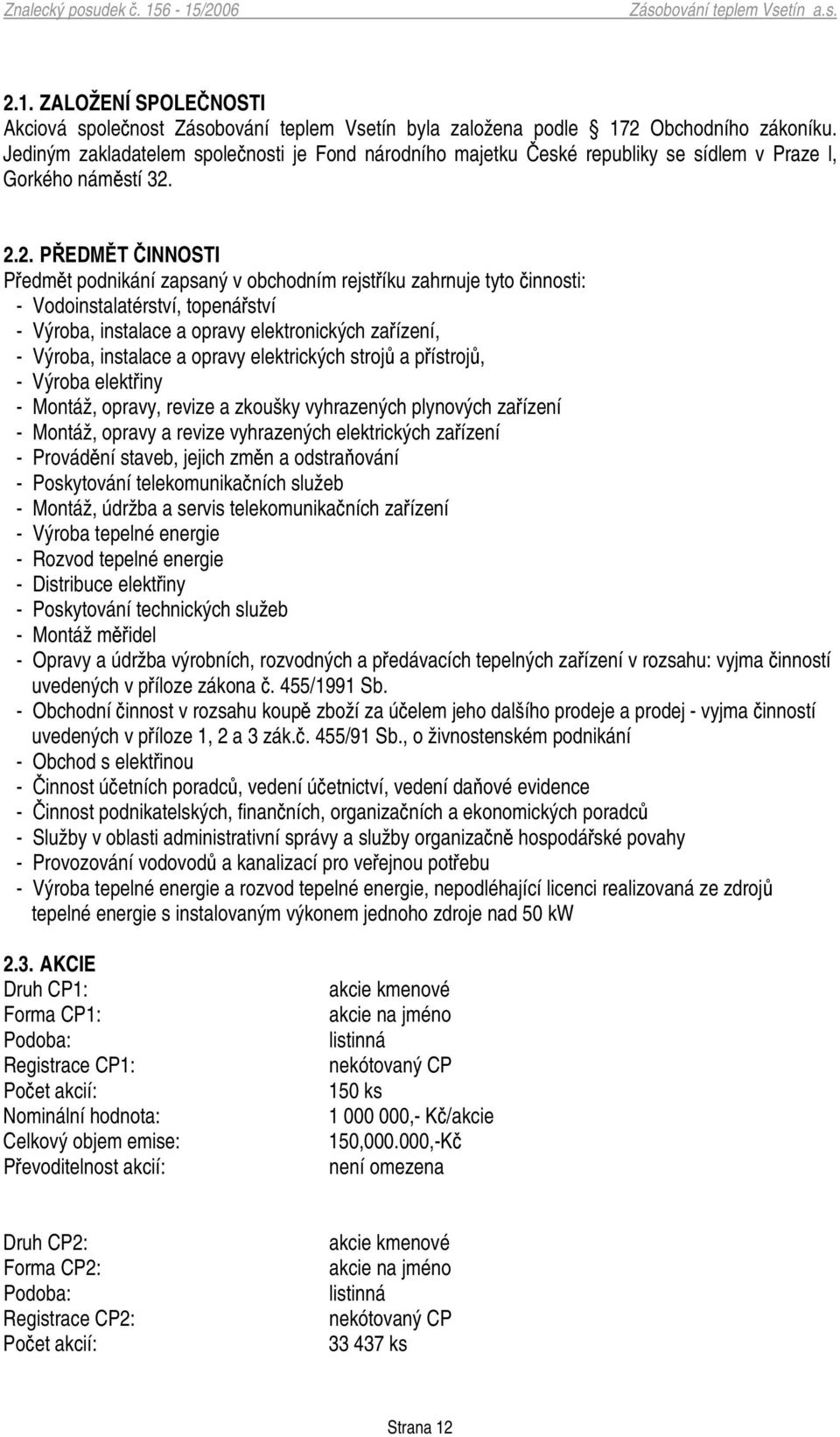 2.2. PEDMT INNOSTI Pedmt podnikání zapsaný v obchodním rejstíku zahrnuje tyto innosti: - Vodoinstalatérství, topenáství - Výroba, instalace a opravy elektronických zaízení, - Výroba, instalace a