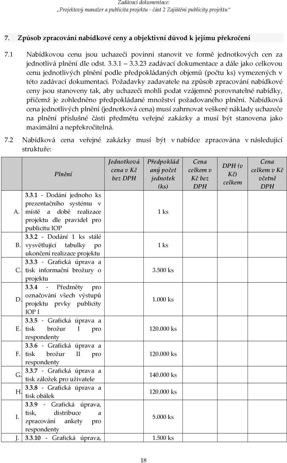 Požadavky zadavatele na způsob zpracování nabídkové ceny jsou stanoveny tak, aby uchazeči mohli podat vzájemně porovnatelné nabídky, přičemž je zohledněno předpokládané množství požadovaného plnění.