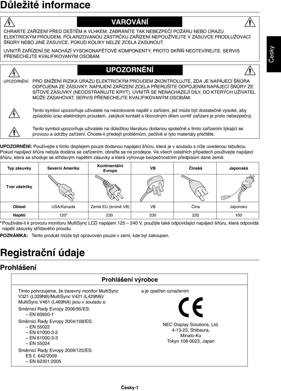 UVNIT ZA ÍZENÍ SE NACHÁZÍ VYSOKONAPùTOVÉ KOMPONENTY, PROTO SK Í NEOTEVÍREJTE. SERVIS P ENECHEJTE KVALIFIKOVAN M OSOBÁM.