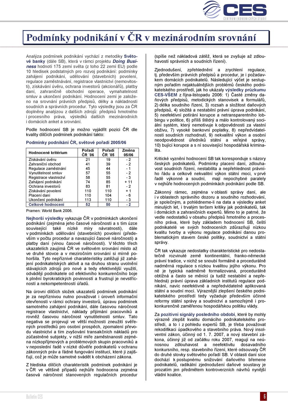 investorů (akcionářů), platby daní, zahraničně obchodní operace, vymahatelnost smluv a ukončení podnikání.