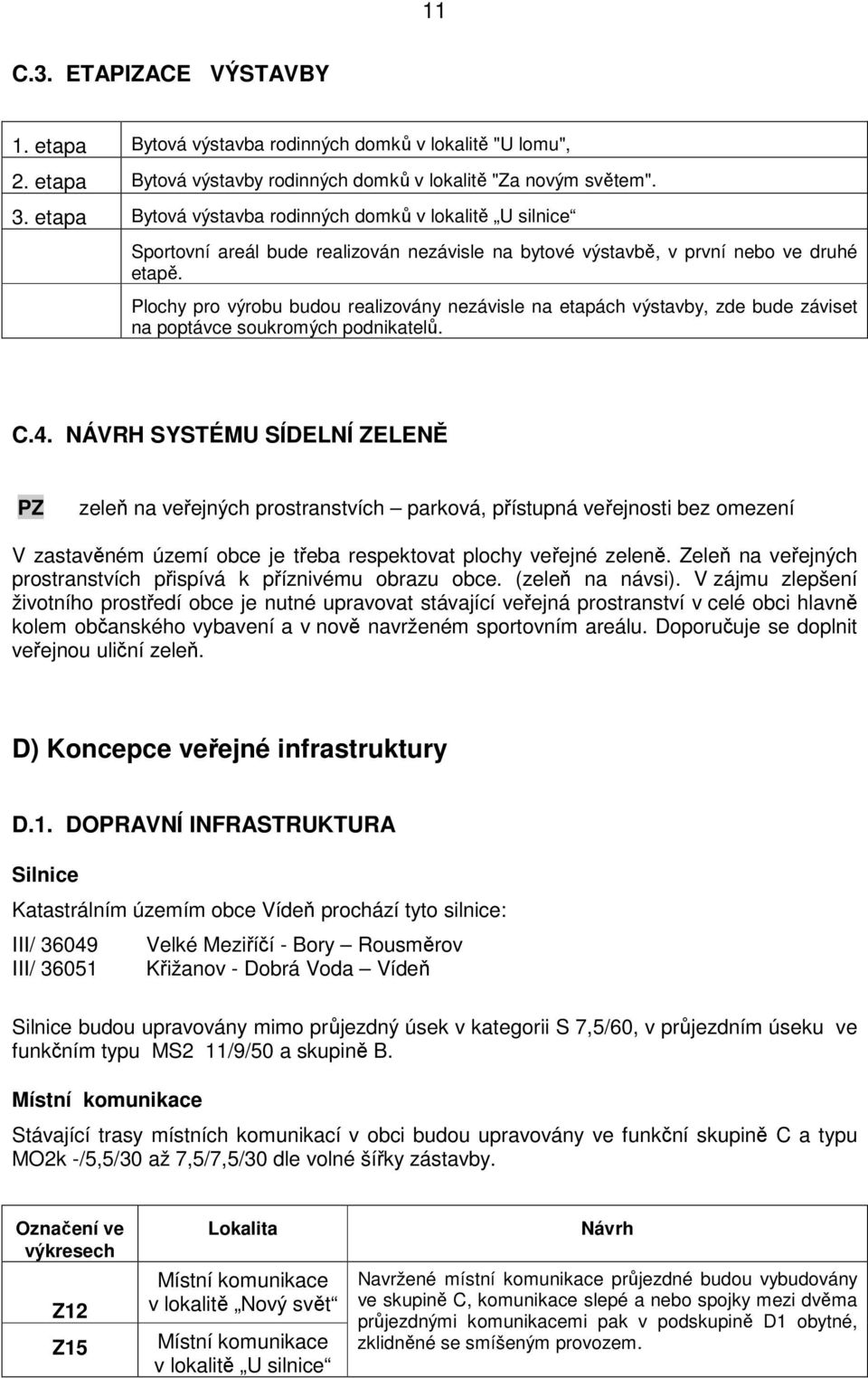 Plochy pro výrobu budou realizovány nezávisle na etapách výstavby, zde bude záviset na poptávce soukromých podnikatelů. C.4.