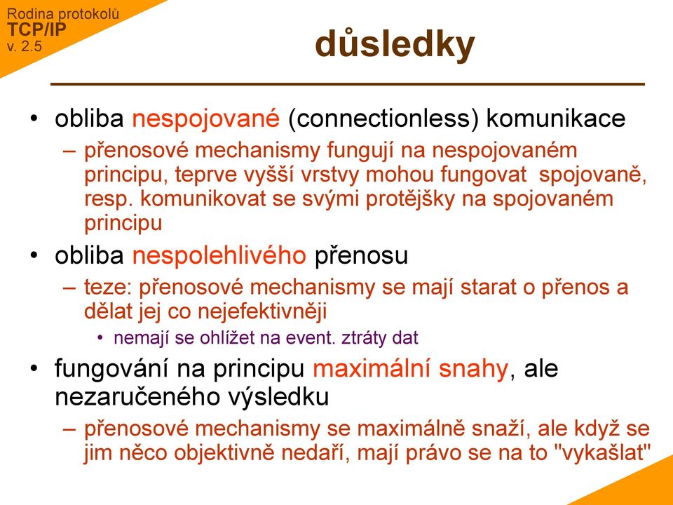 komunikovat se svými protějšky na spojovaném principu obliba nespolehlivého přenosu teze: přenosové mechanismy se mají starat o přenos a