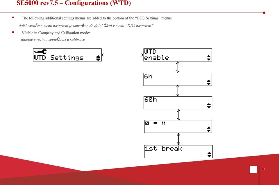 to the bottom of the DDS Settings menus další rozšířené menu nastavení