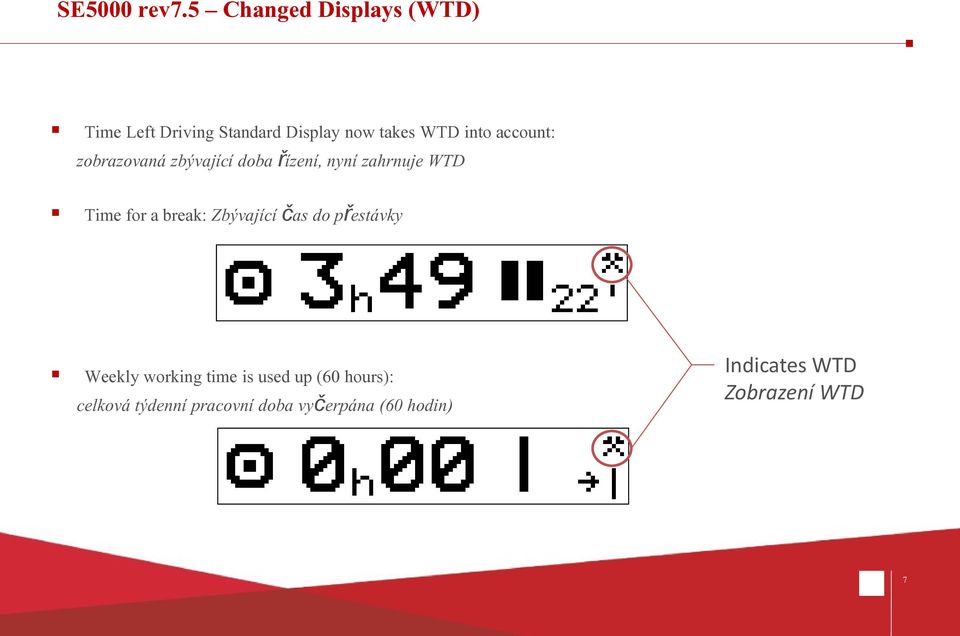 account: zobrazovaná zbývající doba řízení, nyní zahrnuje WTD Time for a break: