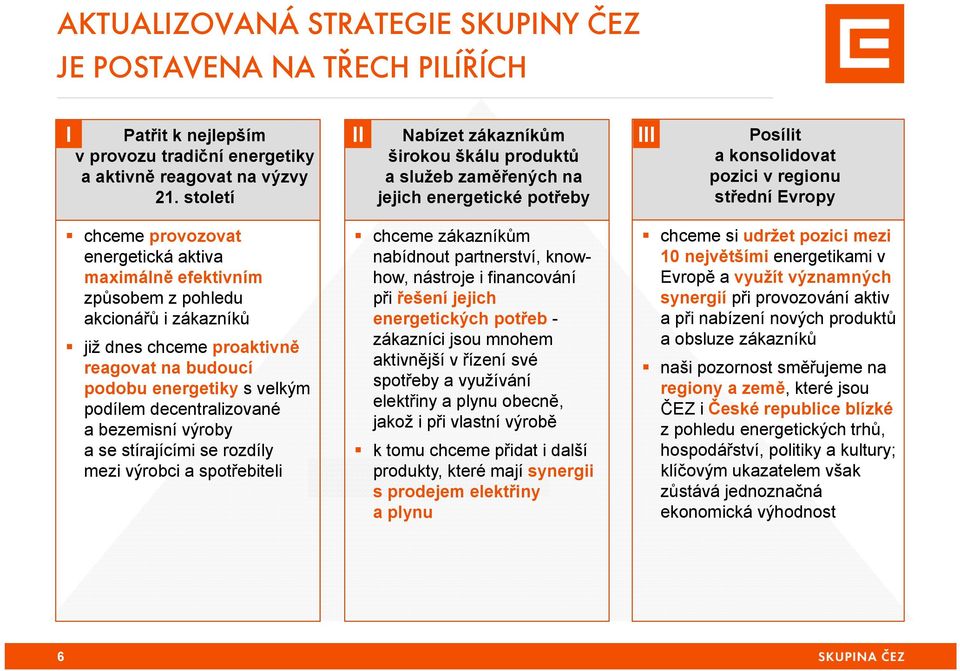 maximálně efektivním způsobem z pohledu akcionářů i zákazníků již dnes chceme proaktivně reagovat na budoucí podobu energetiky s velkým podílem decentralizované a bezemisní výroby a se stírajícími se