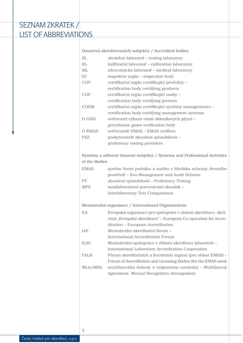 certification body certifying persons COSM certifikační orgán certifikující systémy managementu certification body certifying management systems O GHG ověřovatel výkazů emisí skleníkových plynů