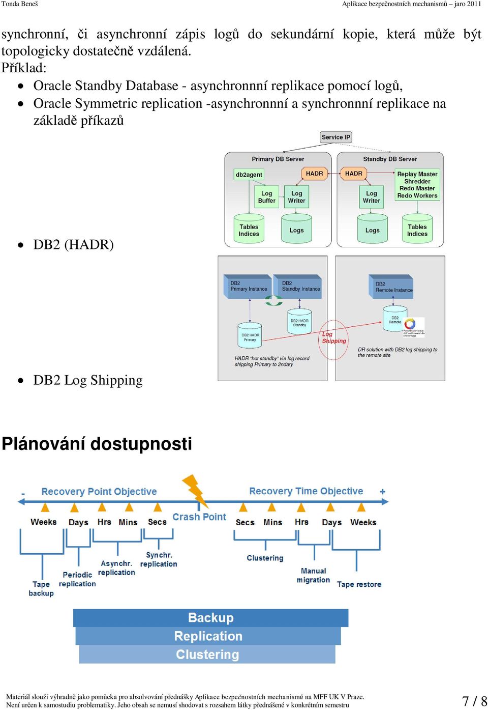 -asynchronnní a synchronnní replikace na základ p íkaz DB2 (HADR) DB2 Log Shipping Plánování dostupnosti