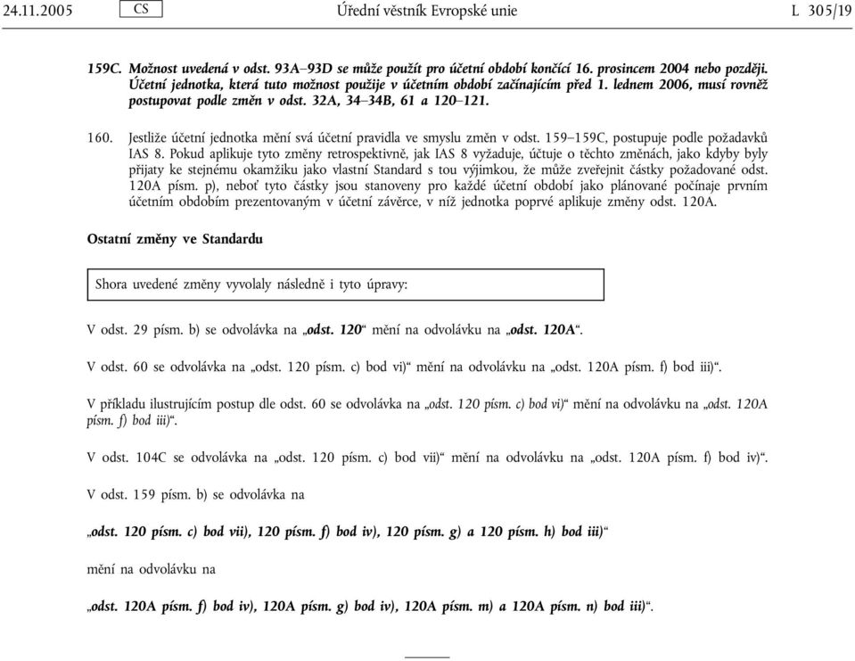 Jestliže účetní jednotka mění svá účetní pravidla ve smyslu změn v odst. 159 159C, postupuje podle požadavků IAS 8.